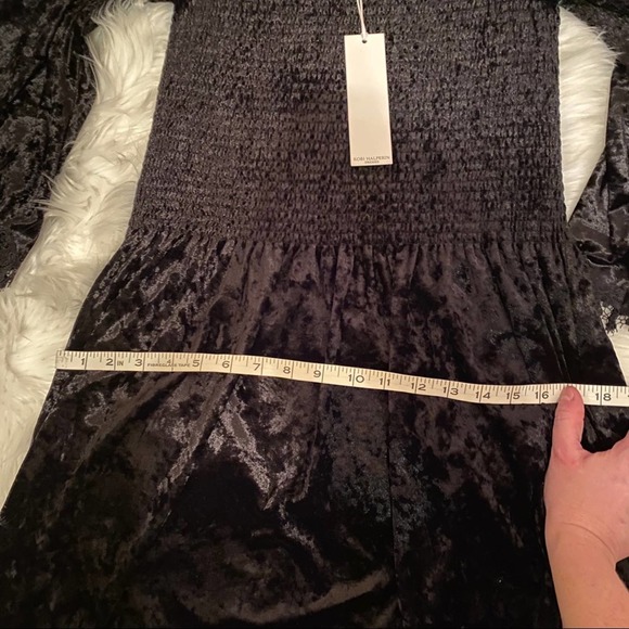 Kobi Halperin Strapless Smocked Crushed Velvet Black Lace Sleeve Dress Small NWT - Picture 12 of 17